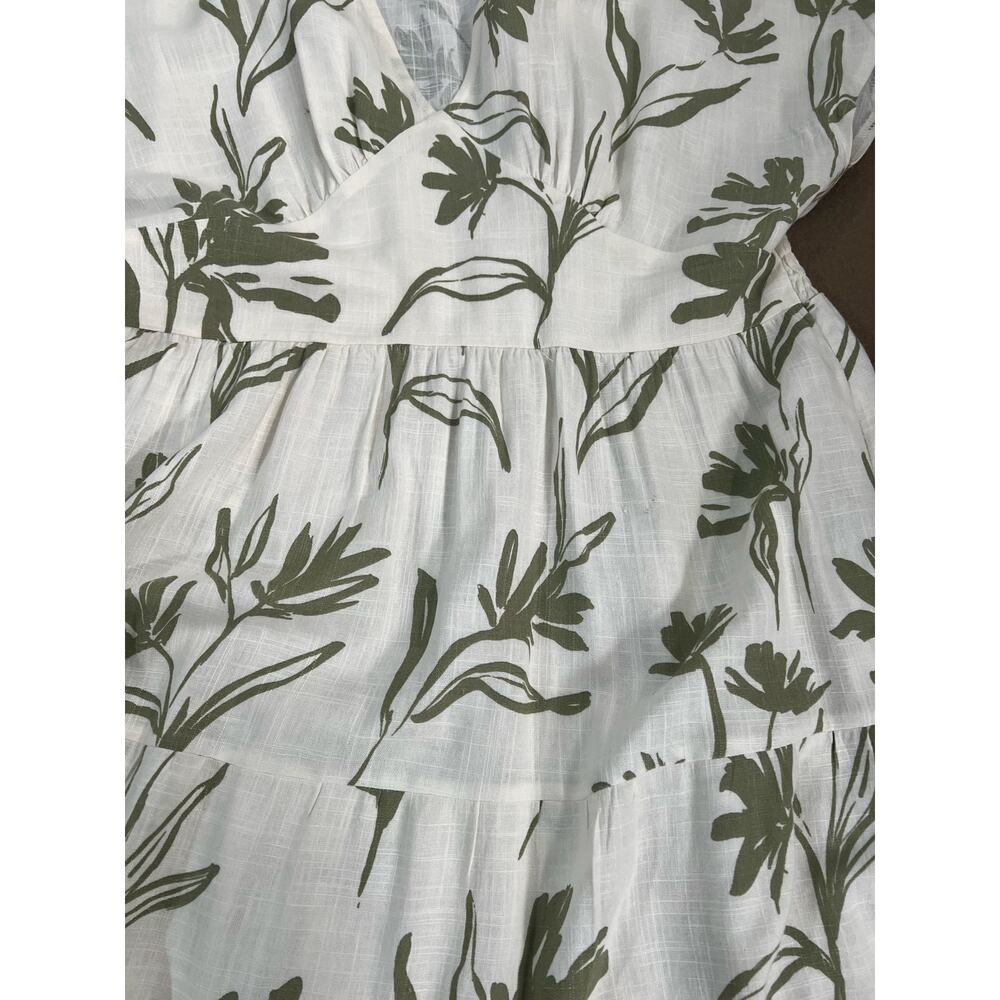 White Closet Elements Linen Blend Cream Olive Green Empire Waist Maxi Dress XL - Picture 8 of 12